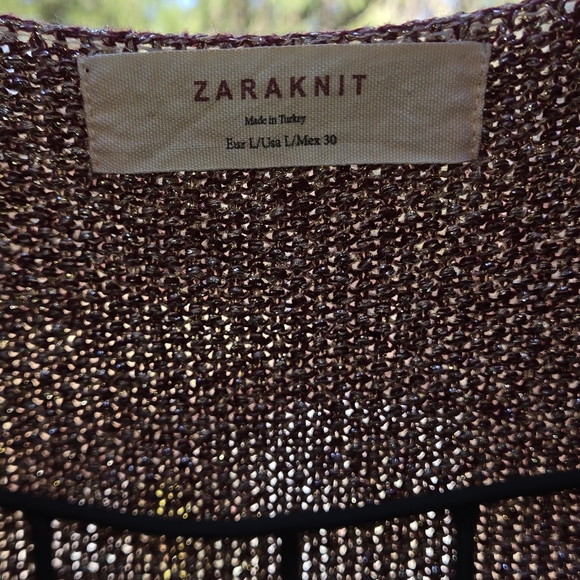 Zara Metallic Pink/Plum Silver Metalic Knit Zip Front Top SzL - Picture 10 of 12